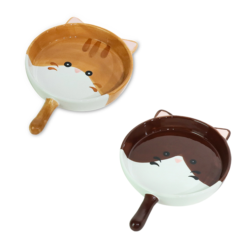 Orange Tabby & Cow Cat Ceramic Handle Bowls